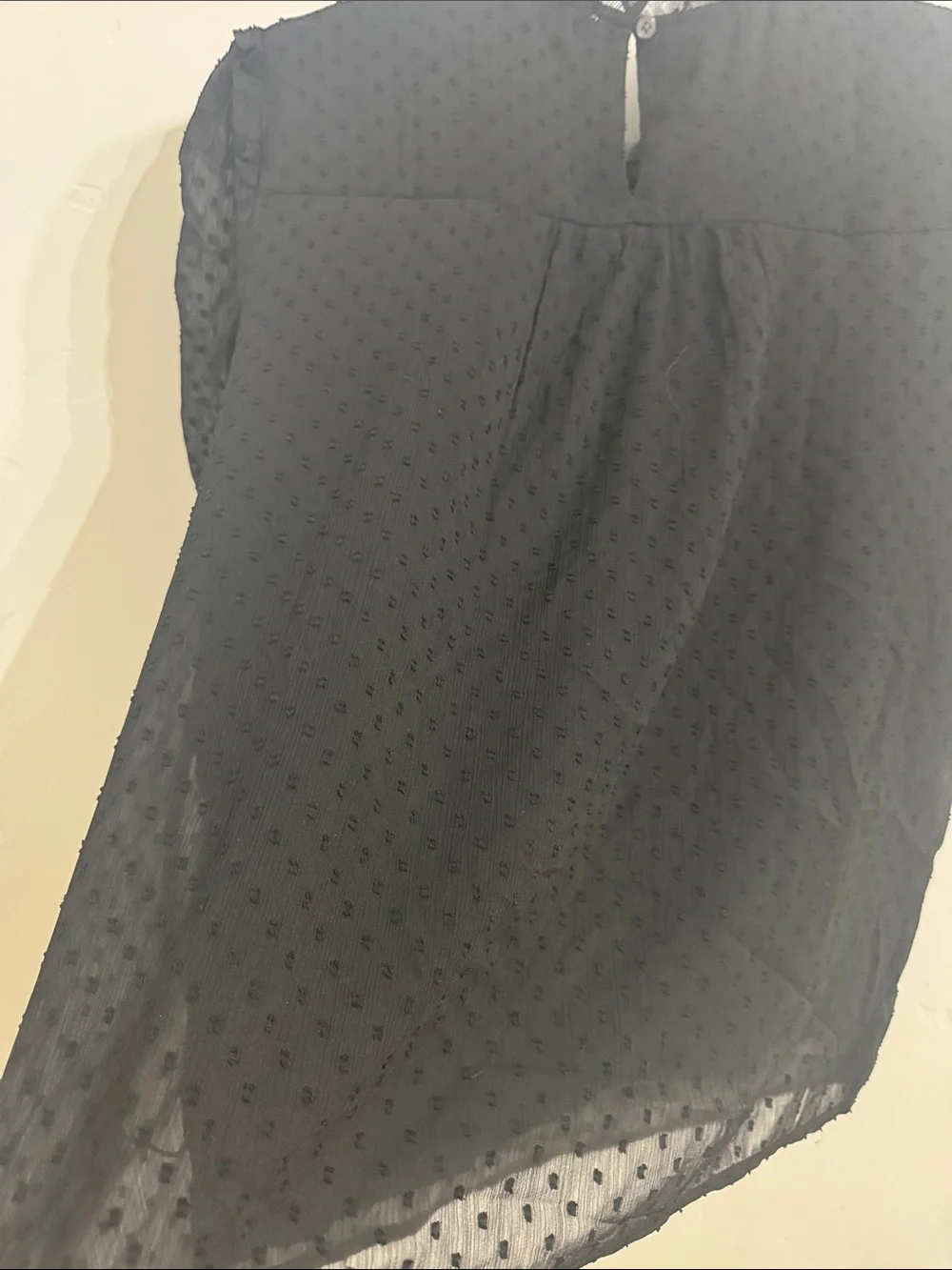 NWT LOFT Black Swiss Dot Ruffle Blouse Sheer Puff Sleeve Mock Neck Adjustable M